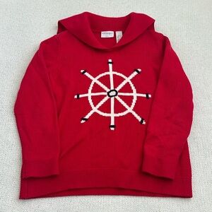 Vintage Liz Claiborne Villager Red Sailor Rudder Knitted Sweater Size Large